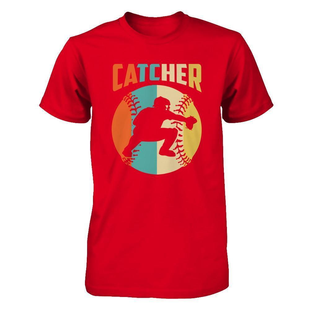 Classic Vintage Retro Style Catcher Baseball-T-Shirt & Hoodie-Premium T-Shirt-Red