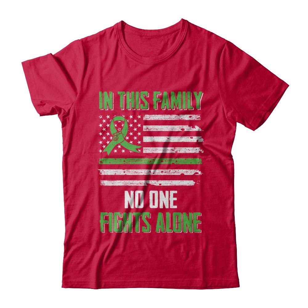 In This Family No One Fights Alone Liver Cancer Green-T-Shirt & Hoodie-Classic T-Shirt-Red