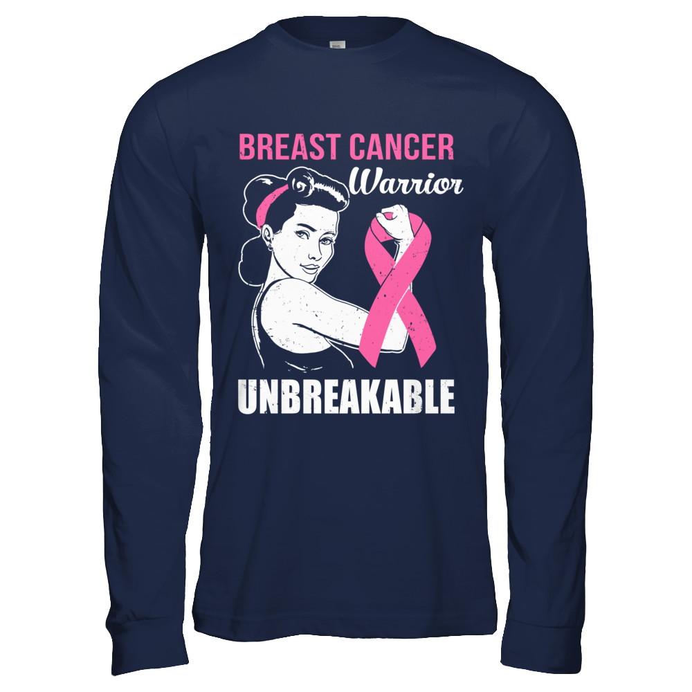 Breast Cancer Warrior Unbreakable Breast Cancer Awareness-T-Shirt & Hoodie-Long Sleeve T-Shirt-Navy