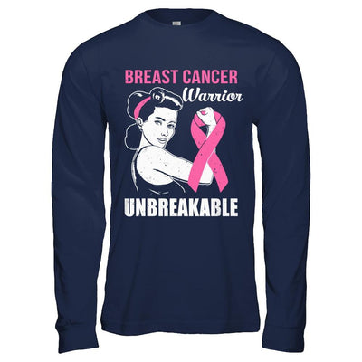Breast Cancer Warrior Unbreakable Breast Cancer Awareness-T-Shirt & Hoodie-Long Sleeve T-Shirt-Navy