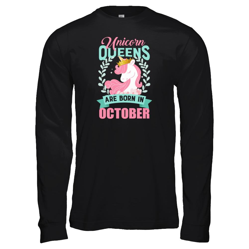 Unicorn Queens Are Born In October Birthday Gift-T-Shirt & Tank Top-Long Sleeve T-Shirt-Black