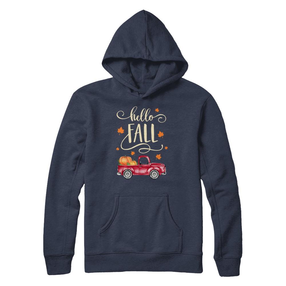Vintage Hello Fall Pickup Pumpkin Patch Leaves-T-Shirt & Hoodie-Pullover Hoodie-Navy