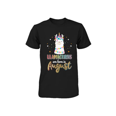 Llama Unicorn Llamacorns Born In August Birthday Gift Youth-Youth Shirt-Toddler T-Shirt-Black