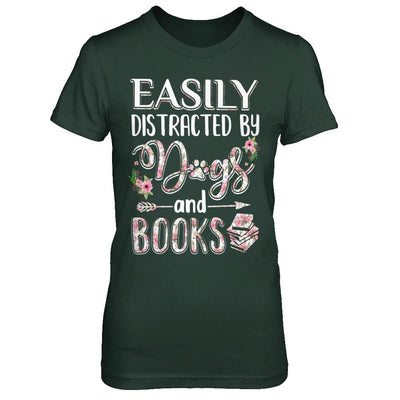 Easily Distracted By Dogs And Books-T-Shirt & Hoodie-Women's T-Shirt-Forest Green