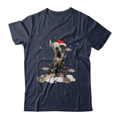 Goat With Santa Hat Lights Christmas-T-Shirt & Sweatshirt-Classic T-Shirt-Navy
