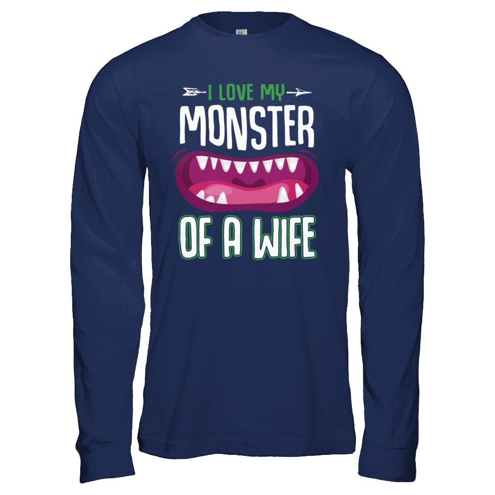 Monster Of A Wife Funny Couples Halloween-T-Shirt & Hoodie-Long Sleeve T-Shirt-Navy