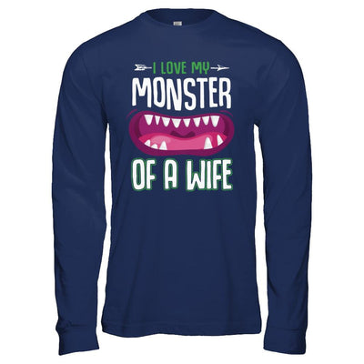 Monster Of A Wife Funny Couples Halloween-T-Shirt & Hoodie-Long Sleeve T-Shirt-Navy
