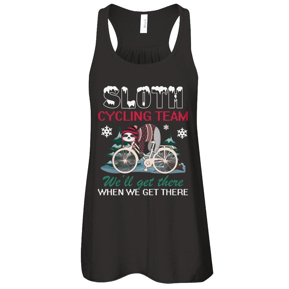 Sloth Cycling Team Lazy Sloth Sleeping On Bicycle Winter Snow-T-Shirt & Tank Top-Women's Flowy Racerback Tank-Black