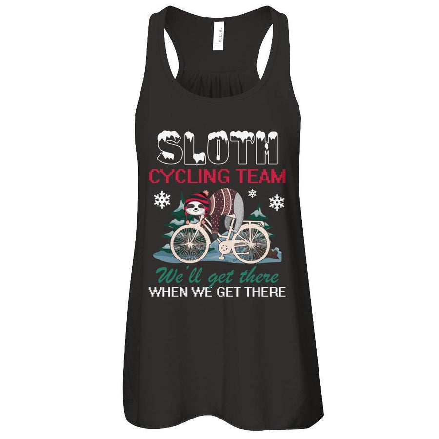 Sloth Cycling Team Lazy Sloth Sleeping On Bicycle Winter Snow-T-Shirt & Tank Top-Women's Flowy Racerback Tank-Black