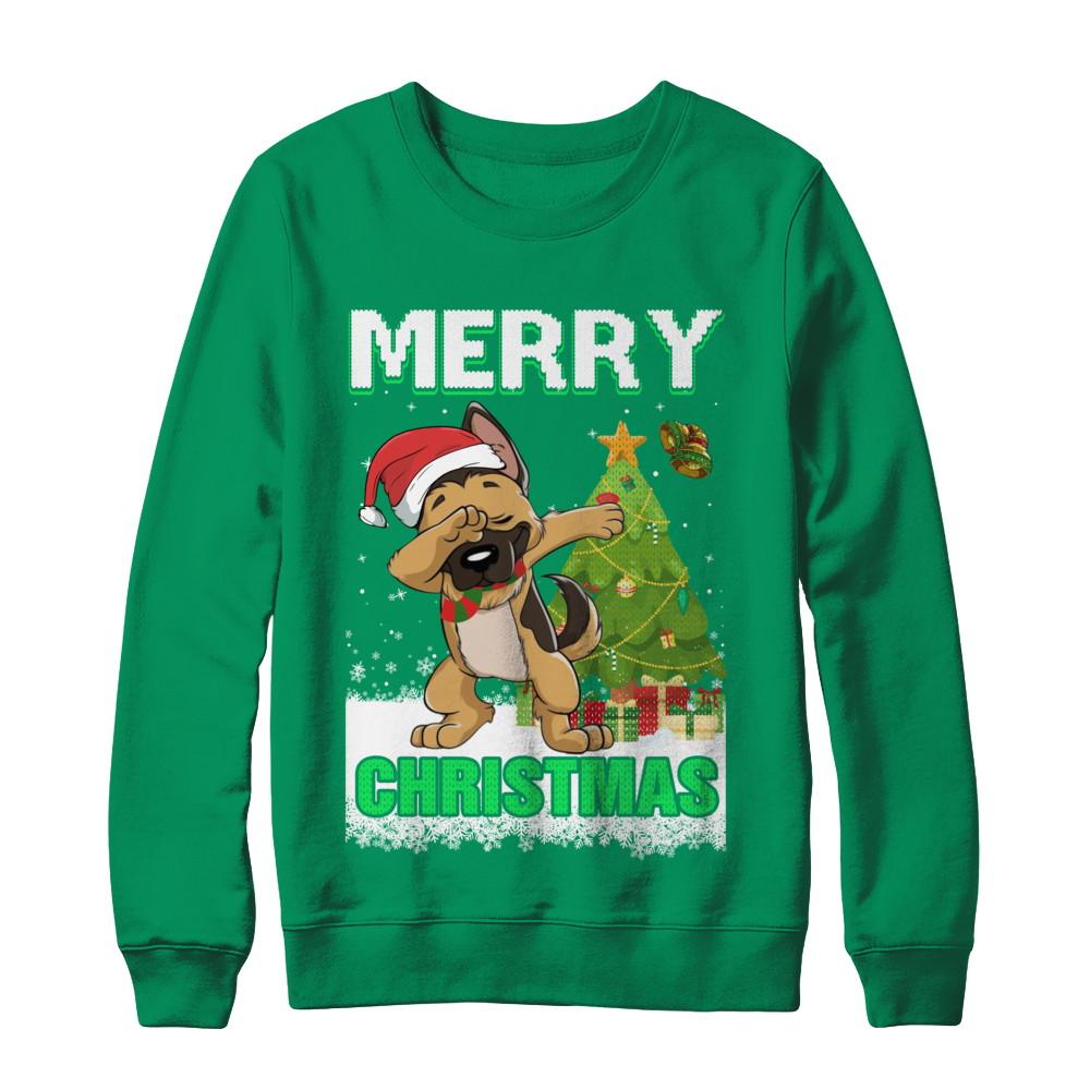 Cute German Shepherd Claus Merry Christmas Ugly Sweater-T-Shirt & Sweatshirt-Crewneck Sweatshirt-Irish Green
