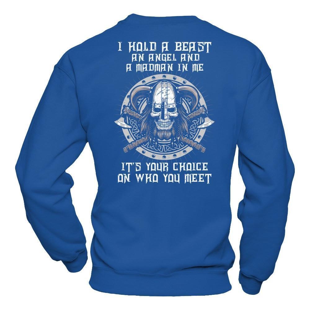 Viking I Hold A Beast An Angel And A Madman In Me-T-Shirt & Hoodie-Crewneck Sweatshirt-Royal