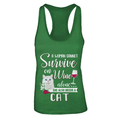 A Woman Can't Survive On Wine Alone Cat-T-Shirt & Tank Top-Women's Ideal Racerback Tank-Kelly Green
