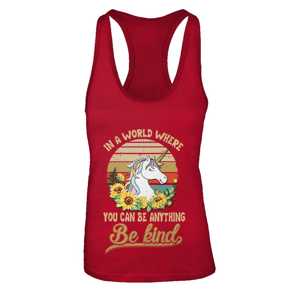 In A World Where You Can Be Anything Be Kind Unicorn Sunflow-T-Shirt & Tank Top-Women's Ideal Racerback Tank-Red