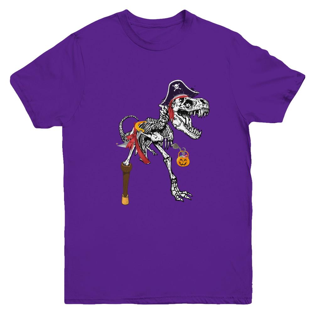 Dinosaurs T-Rex Skeleton Pirate Halloween Saurus For Kids Youth-Youth Shirt-Youth T-Shirt-Purple