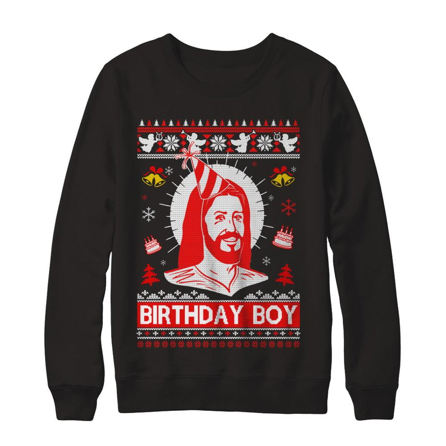 Jesus Birthday Boy Ugly Christmas Sweater-T-Shirt & Sweatshirt-Crewneck Sweatshirt-Black