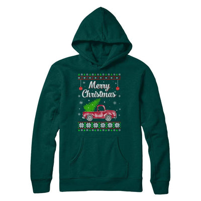 Snow Tree Truck Merry Christmas Ugly Sweater-T-Shirt & Sweatshirt-Pullover Hoodie-Deep Forest