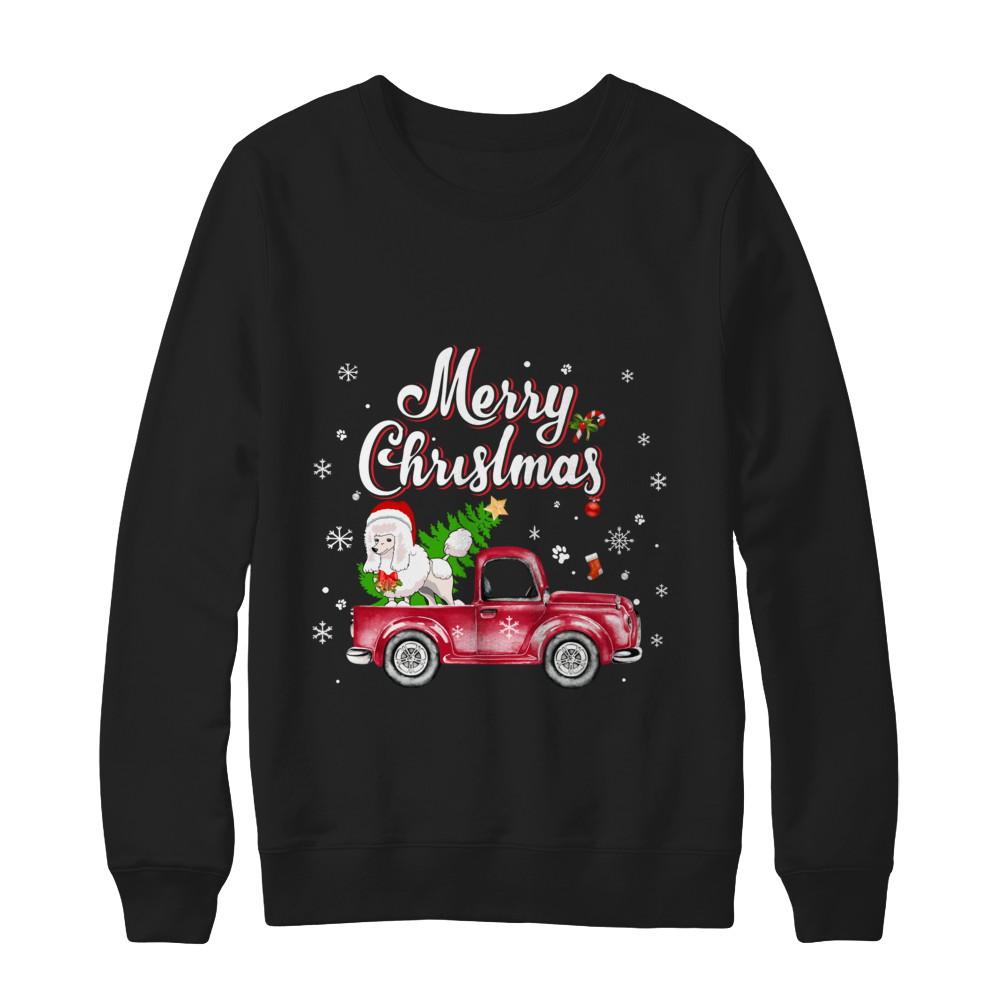 Poodle Retriever Rides Red Truck Christmas Pajama-T-Shirt & Sweatshirt-Crewneck Sweatshirt-Black