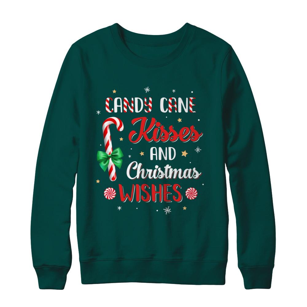 Candy Cane Kisses And Christmas Wishes Gifts-T-Shirt & Sweatshirt-Crewneck Sweatshirt-Deep Forest