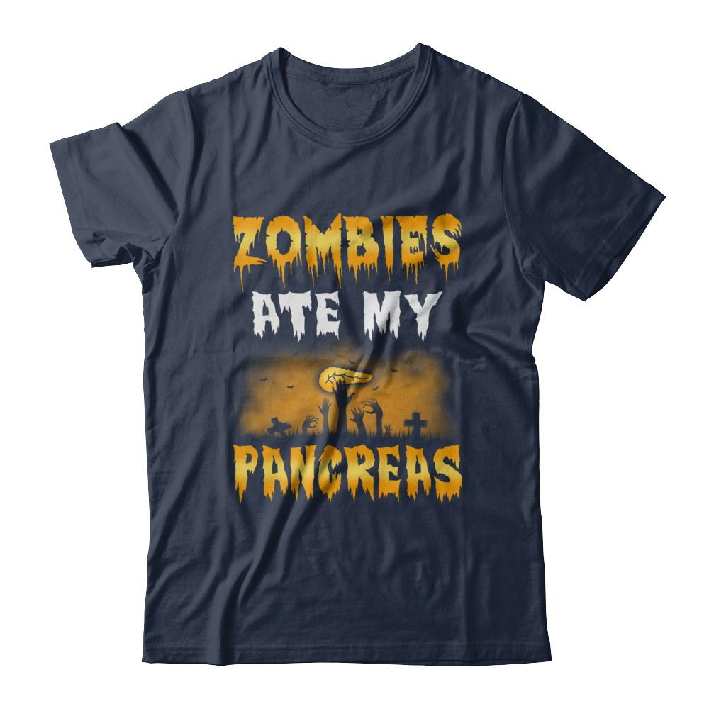 Zombies Ate My Pancreas Halloween Costume-T-Shirt & Hoodie-Classic T-Shirt-Navy