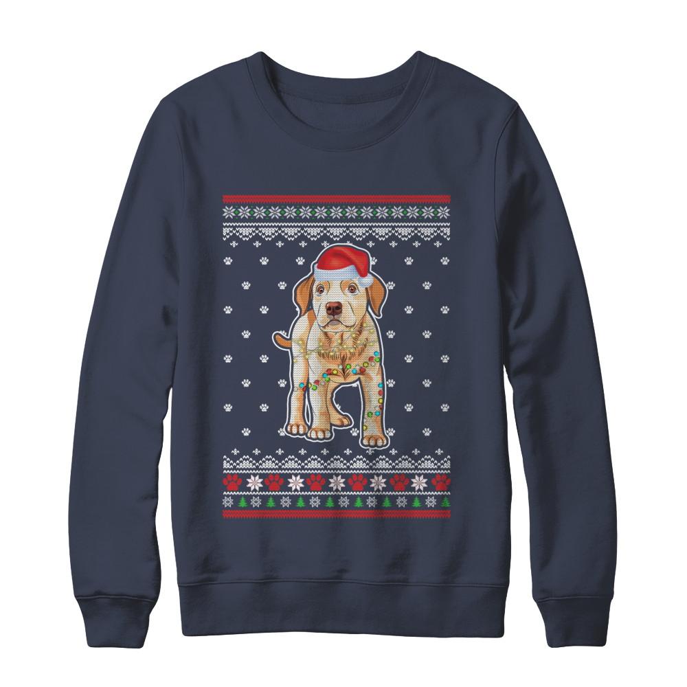 Labrador Christmas Ugly Sweater Lights Dog Xmas Gift-T-Shirt & Sweatshirt-Crewneck Sweatshirt-Navy