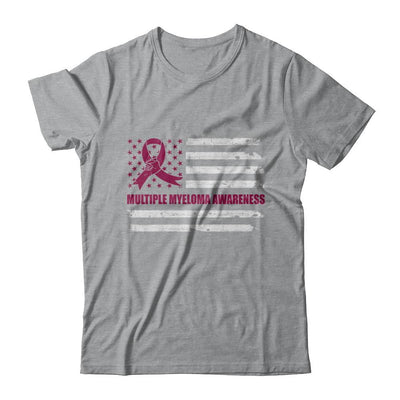 Burgundy Ribbon Multiple Myeloma Awareness US Flag-T-Shirt & Hoodie-Classic T-Shirt-Sport Grey