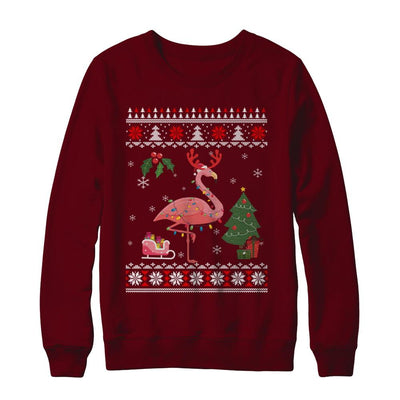 Santa Hat Flamingo Reindeer Ugly Christmas Sweater-T-Shirt & Sweatshirt-Crewneck Sweatshirt-Maroon