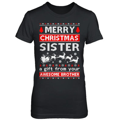 Merry Christmas Sister A Gift From Your Brother Sweater-T-Shirt & Sweatshirt-Women's T-Shirt-Black