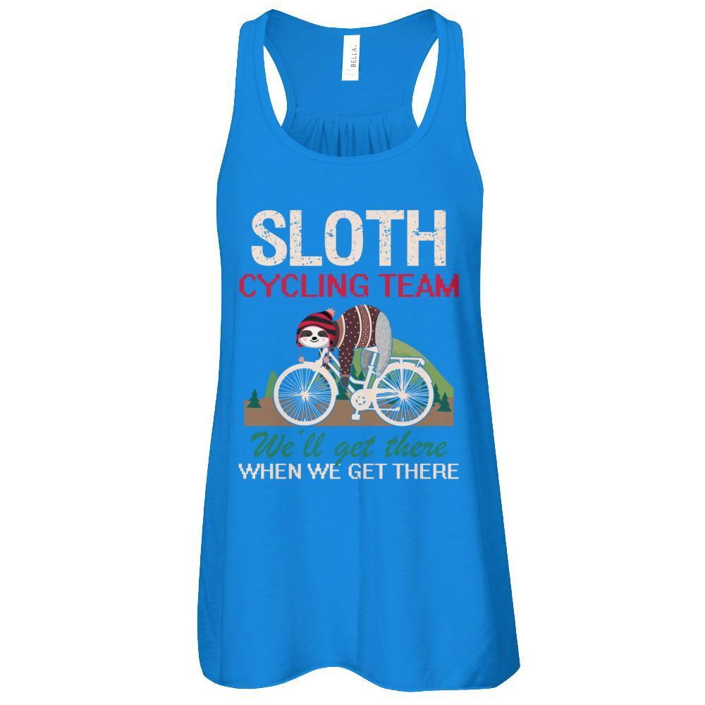 Sloth Cycling Team Lazy Sloth Sleeping On Bicycle-T-Shirt & Tank Top-Women's Flowy Racerback Tank-True Royal