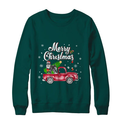 Schnauzer Retriever Rides Red Truck Christmas Pajama-T-Shirt & Sweatshirt-Crewneck Sweatshirt-Deep Forest