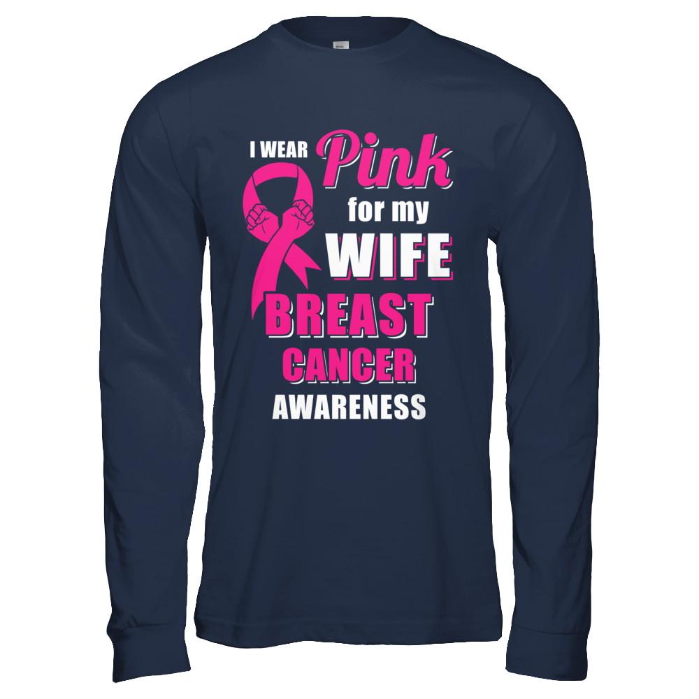 I Wear Pink For My Wife Breast Cancer Husband-T-Shirt & Hoodie-Long Sleeve T-Shirt-Navy