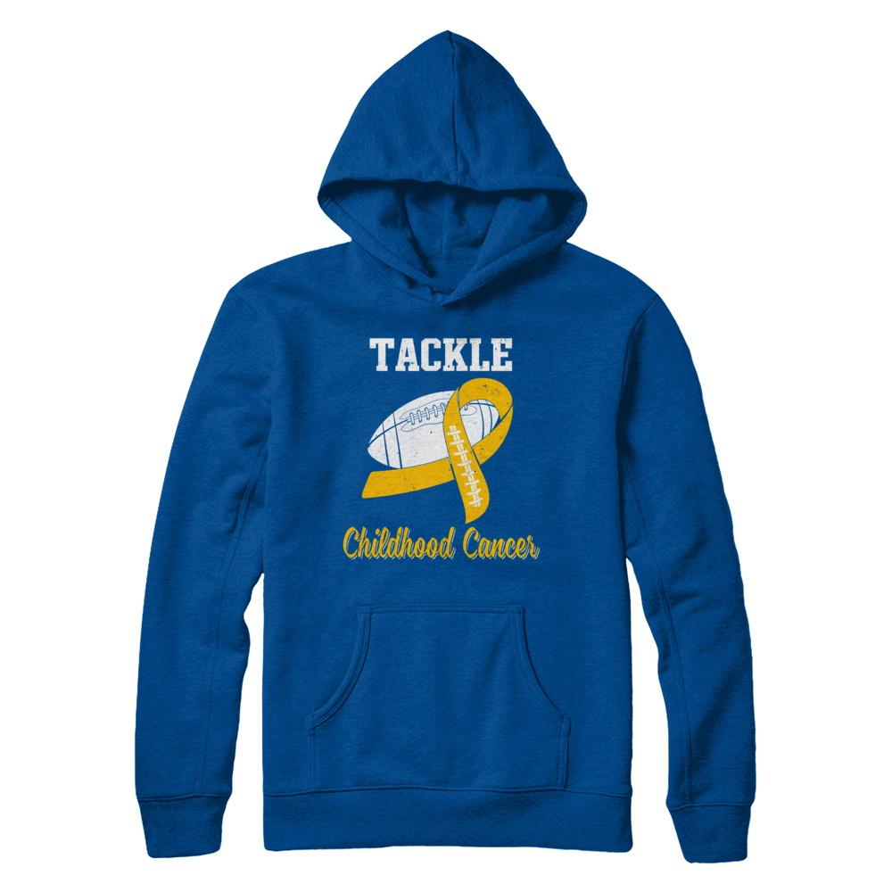Football Survivor Tackle Yellow Childhood Cancer Awareness-T-Shirt & Hoodie-Pullover Hoodie-Deep Royal