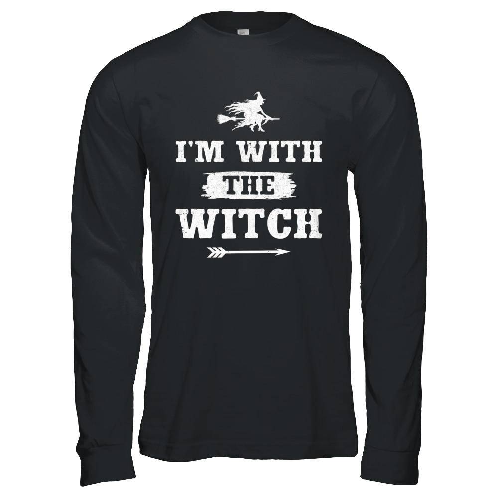 Halloween Couples Costume I'm With The Witch-T-Shirt & Hoodie-Long Sleeve T-Shirt-Black