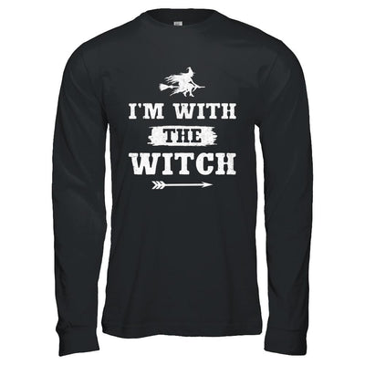 Halloween Couples Costume I'm With The Witch-T-Shirt & Hoodie-Long Sleeve T-Shirt-Black