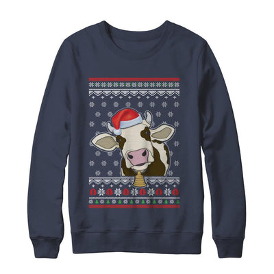 Pajamas Cow With Santa Hat Ugly Christmas Sweater-T-Shirt & Sweatshirt-Crewneck Sweatshirt-Navy