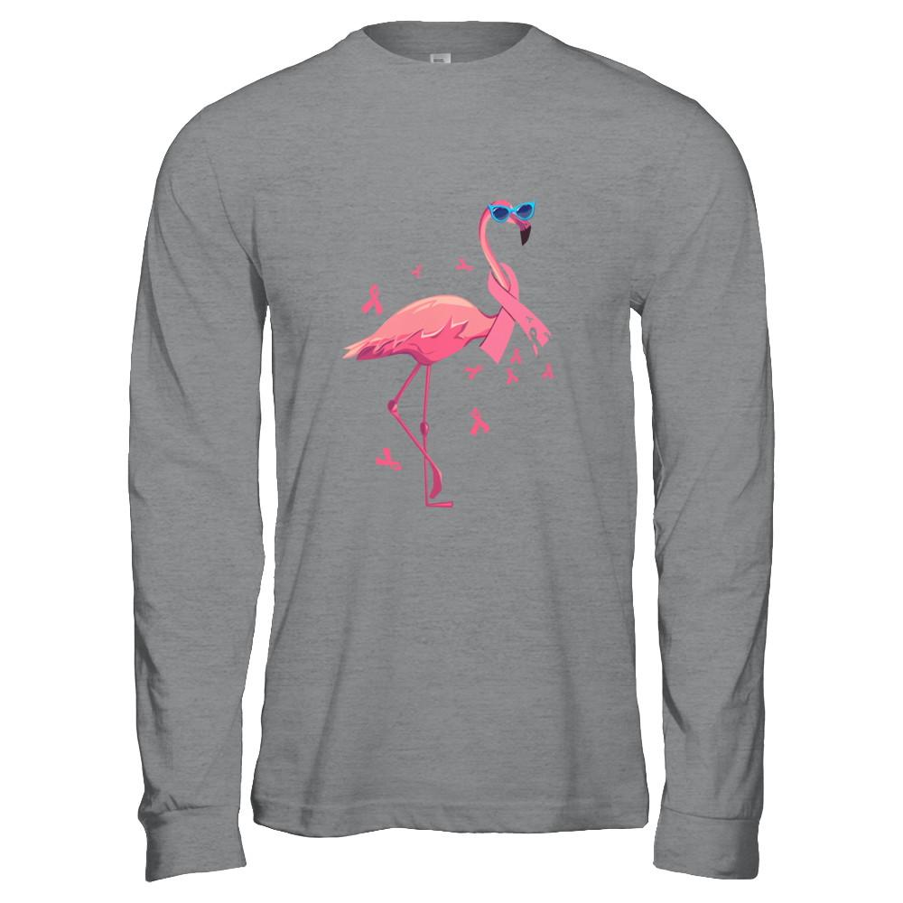 Flamingo Pink Ribbon Breast Cancer Awareness Gift-T-Shirt & Hoodie-Long Sleeve T-Shirt-Sport Grey