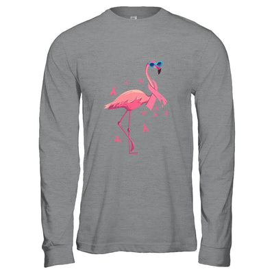 Flamingo Pink Ribbon Breast Cancer Awareness Gift-T-Shirt & Hoodie-Long Sleeve T-Shirt-Sport Grey