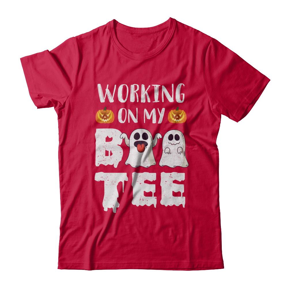 Working On My Boo Tee Funny Ghost Halloween-T-Shirt & Hoodie-Classic T-Shirt-Red