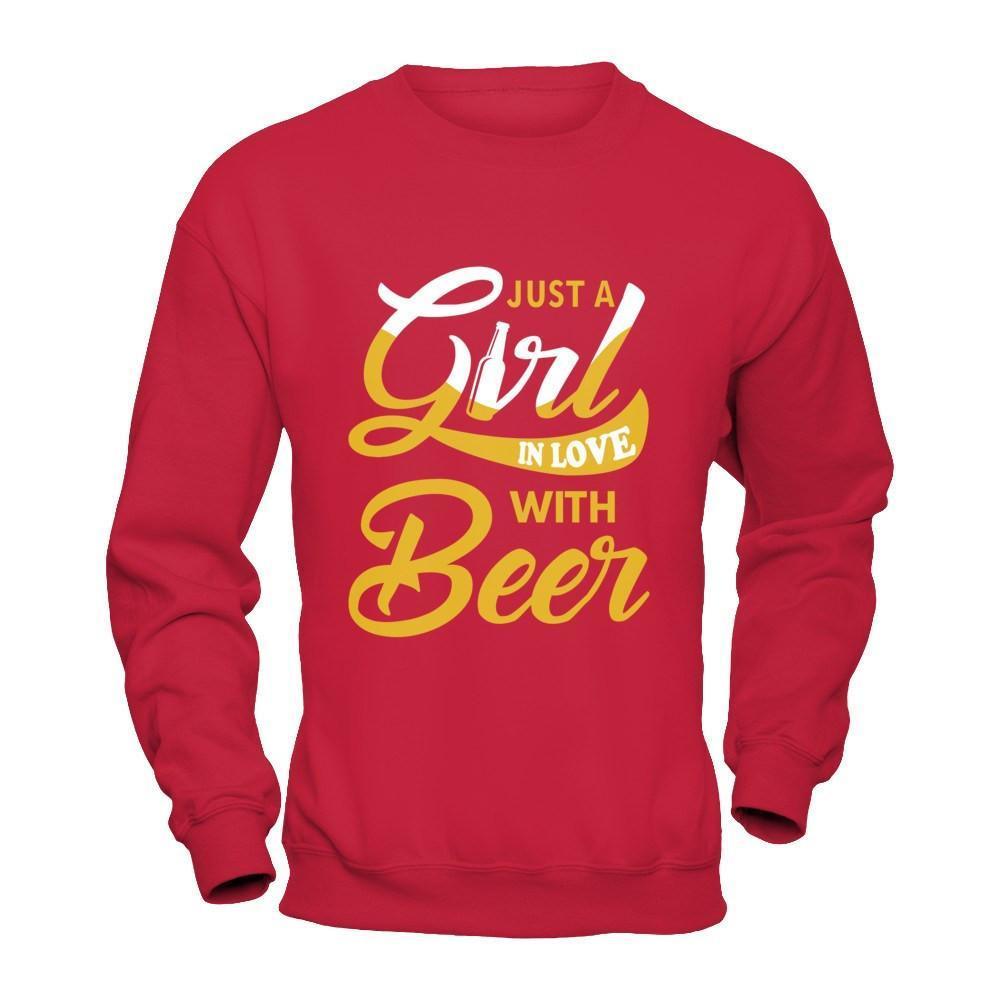 Just A Girl In Love With Beer-T-Shirt & Hoodie-Crewneck Sweatshirt-Red