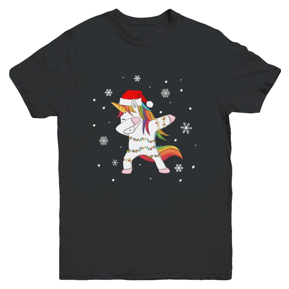 Dabbing Unicorn Ugly Christmas Sweater Girls Youth-Youth Shirt-Youth T-Shirt-Black