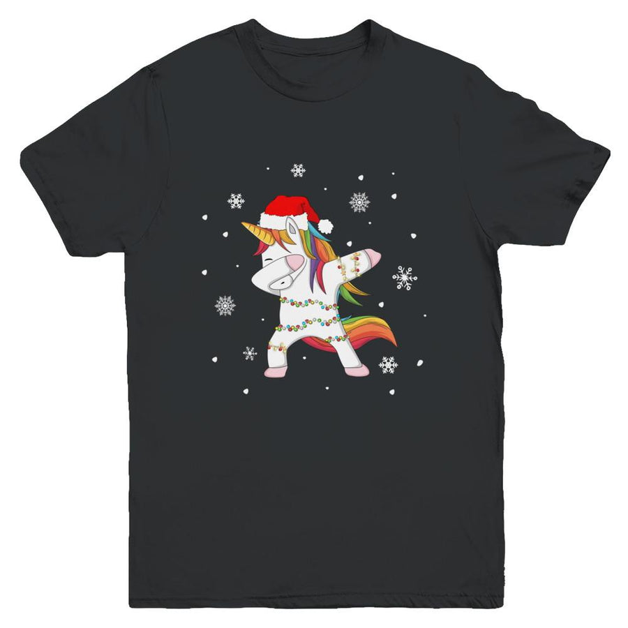 Dabbing Unicorn Ugly Christmas Sweater Girls Youth-Youth Shirt-Youth T-Shirt-Black