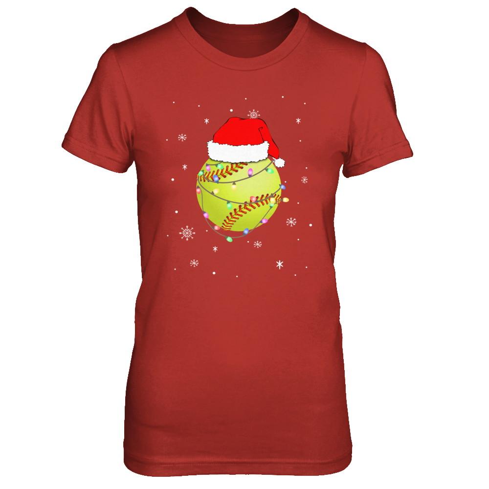 Santa Hat Softball Christmas Gifts-T-Shirt & Sweatshirt-Women's T-Shirt-Red