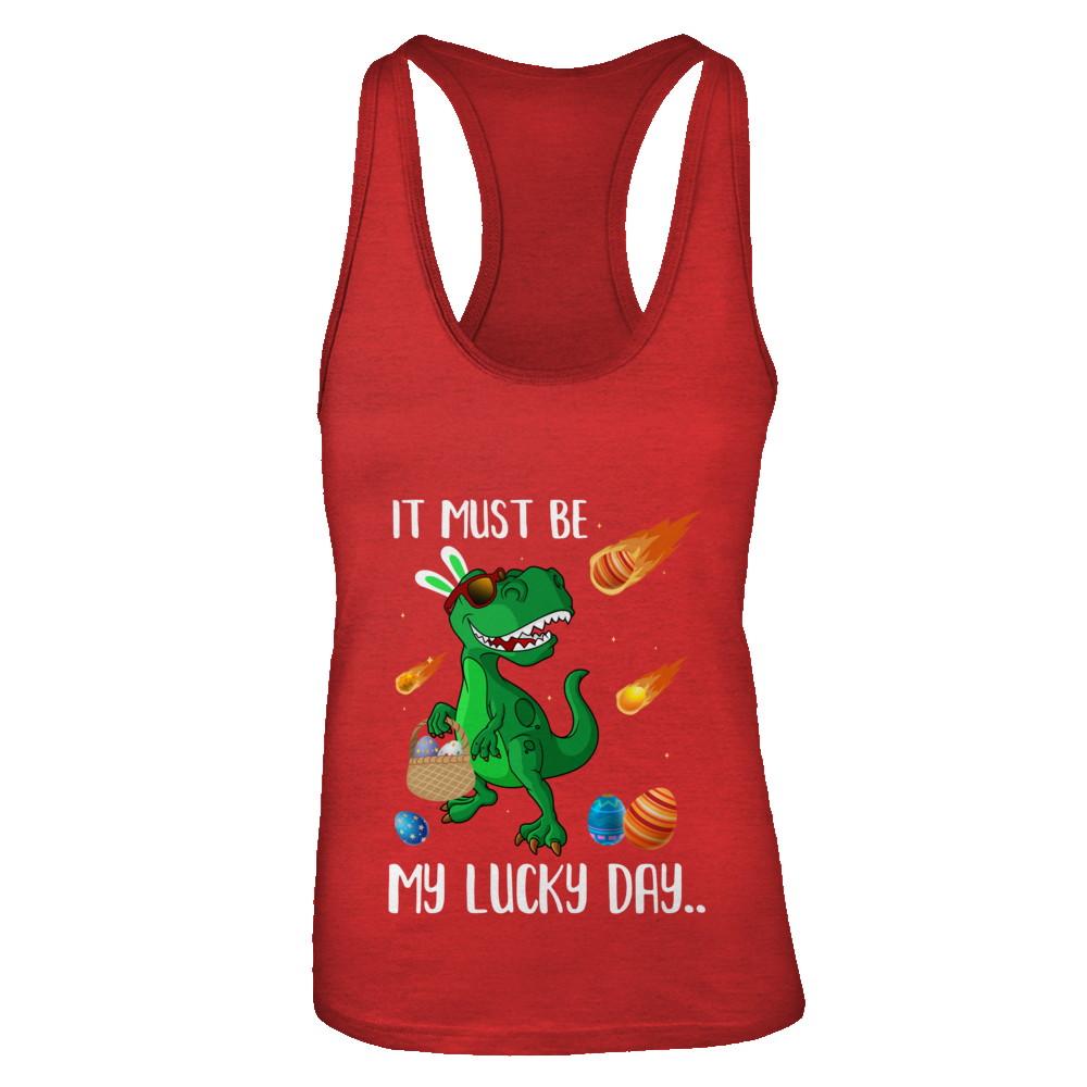 Funny Easter Bunny Dinosaur It Must Be My Lucky Day-T-Shirt & Tank Top-Women's Ideal Racerback Tank-Red
