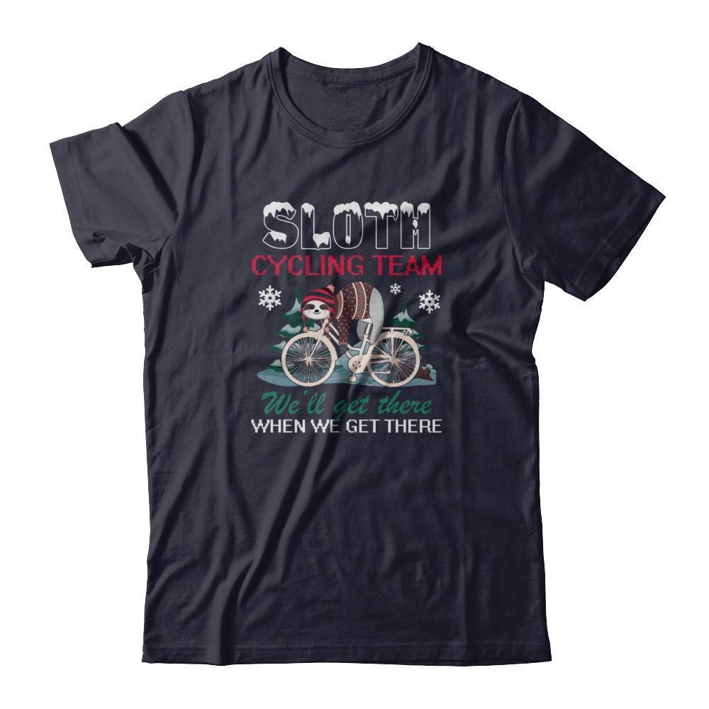 Sloth Cycling Team Lazy Sloth Sleeping On Bicycle Winter Snow-T-Shirt & Tank Top-Premium T-Shirt-Midnight Navy