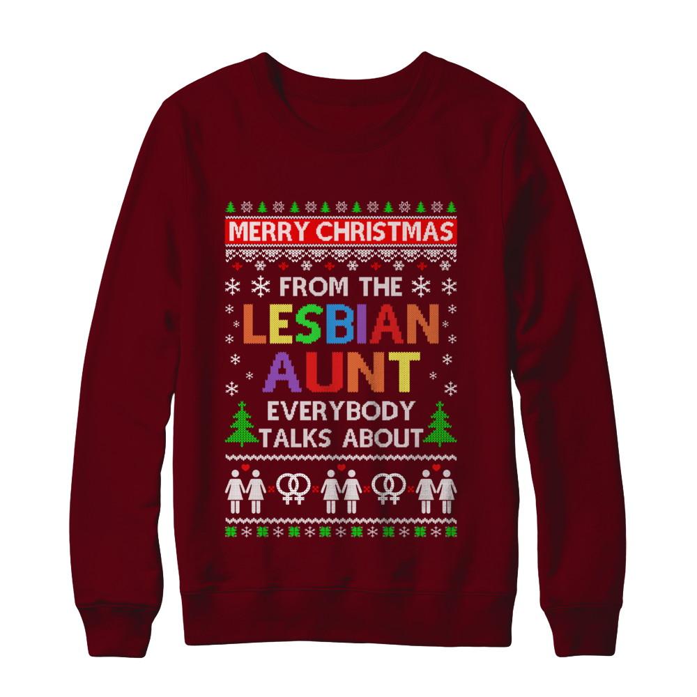 LGBT Merry Christmas From Lesbian Aunt Ugly Christmas Sweater-T-Shirt & Sweatshirt-Crewneck Sweatshirt-Maroon