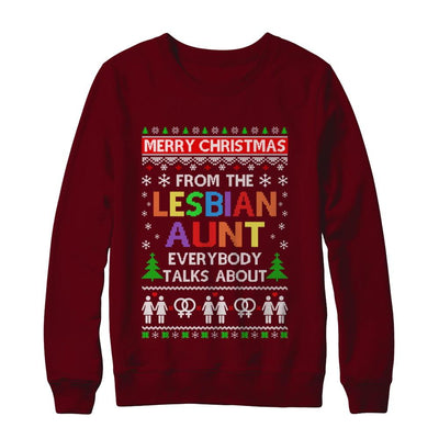 LGBT Merry Christmas From Lesbian Aunt Ugly Christmas Sweater-T-Shirt & Sweatshirt-Crewneck Sweatshirt-Maroon