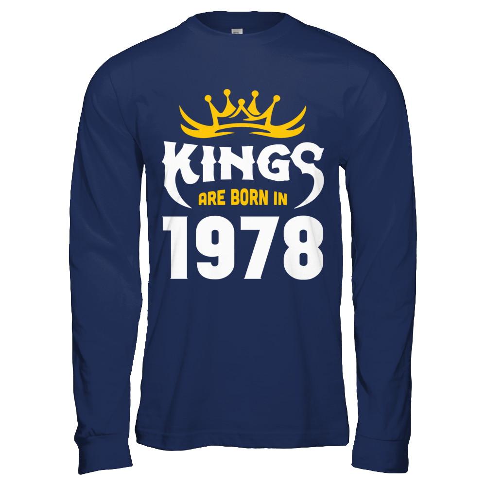 Kings Are Born In 1978 Birthday Gift-T-Shirt & Hoodie-Long Sleeve T-Shirt-Navy