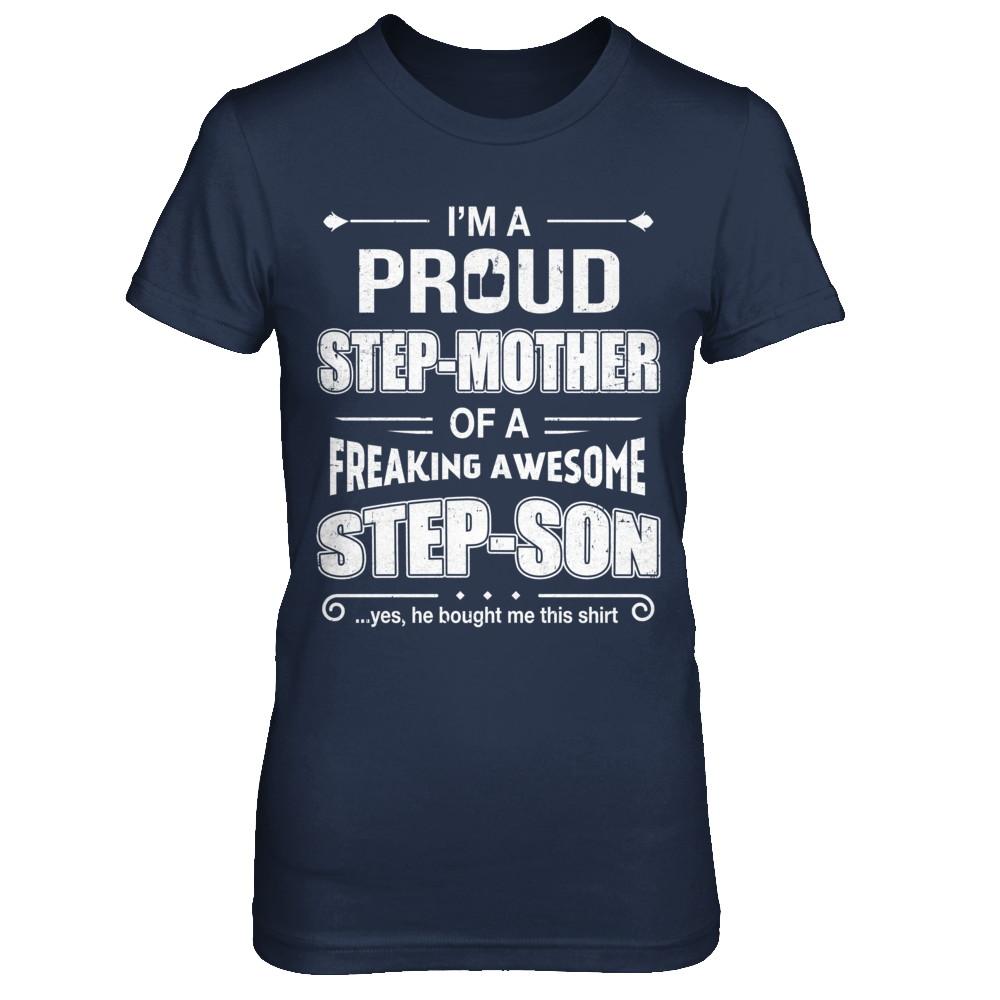 I'm A Proud Step-Mom Of Awesome Step-Son Mothers Day-T-Shirt & Hoodie-Women's T-Shirt-Navy