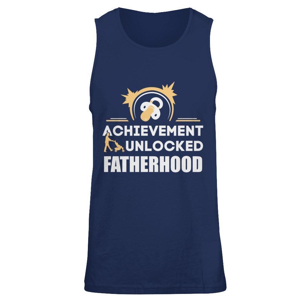 Achievement Unlocked Fatherhood First Time Dad-T-Shirt & Hoodie-Unisex Tank-Navy