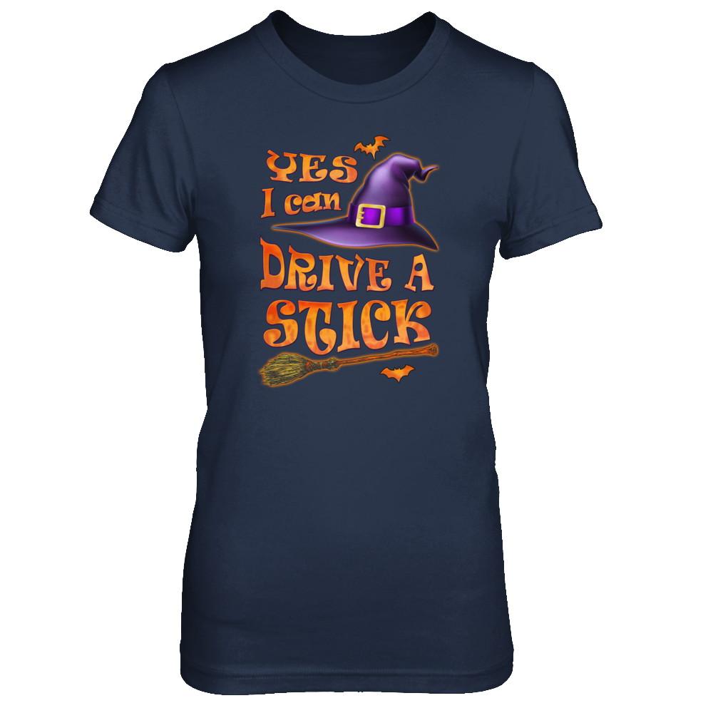 Yes I Can Drive A Stick Funny Halloween Witch Broom-T-Shirt & Tank Top-Women's T-Shirt-Navy