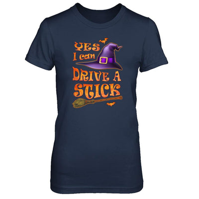 Yes I Can Drive A Stick Funny Halloween Witch Broom-T-Shirt & Tank Top-Women's T-Shirt-Navy